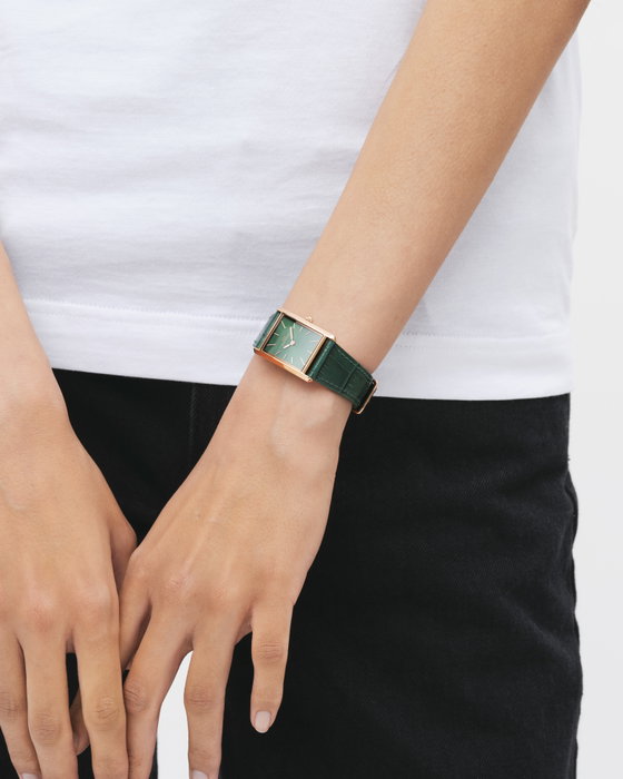 Daniel Wellington DW00100694 avec bracelet cuir vert et boîtier rose