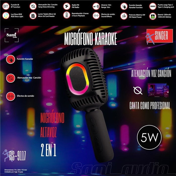 SAMI Singer2 Microphone Haut-parleur 2 en 1 avec fonction Karaoké