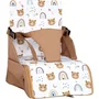Tineo Rehausseur de Siège Bébé Nomade Ultra Compact avec Harnais 3 Points et Rangement - 30 x 28 x 13 cm - Camel / Oursons