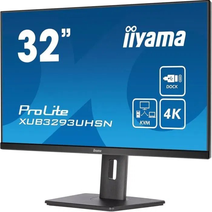 Iiyama XUB3293UHSN-B5 - Moniteur PC 32" (81,3 cm) 4K UHD IPS, 60 Hz, 4 ms, Commutateur KVM, USB-C, Réglable en hauteur