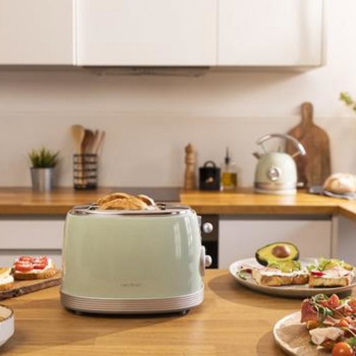 Cecotec Toast And Taste 800 Grille-pain 2 Fentes Extra Larges 850 W 6 Niveaux de Doré Acier Inoxydable Beige