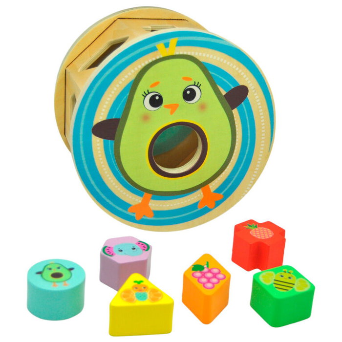 Frootimals Miss Pio Chickicado - Puzzle et encastrement en bois naturel avec formes et couleurs - Jeu éducatif 2 en 1 pour bébé