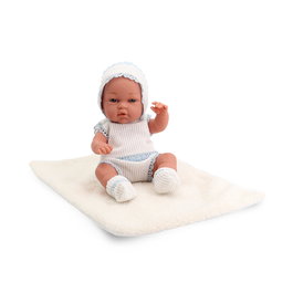 TACHAN - Poupée Bébé Réaliste 30 cm - Ensemble en Dentelle Bleu avec Bonnet, Bavoir et Chaussons - Teint Mate, Yeux Clairs - Cadeau Enfant +3 Ans