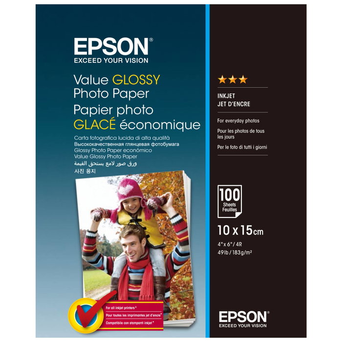 Epson Papier Photo Glossy 10x15cm, 100 feuilles, 183g Epson Papier Photo Glossy 10x15cm, 100 feuilles, 183g