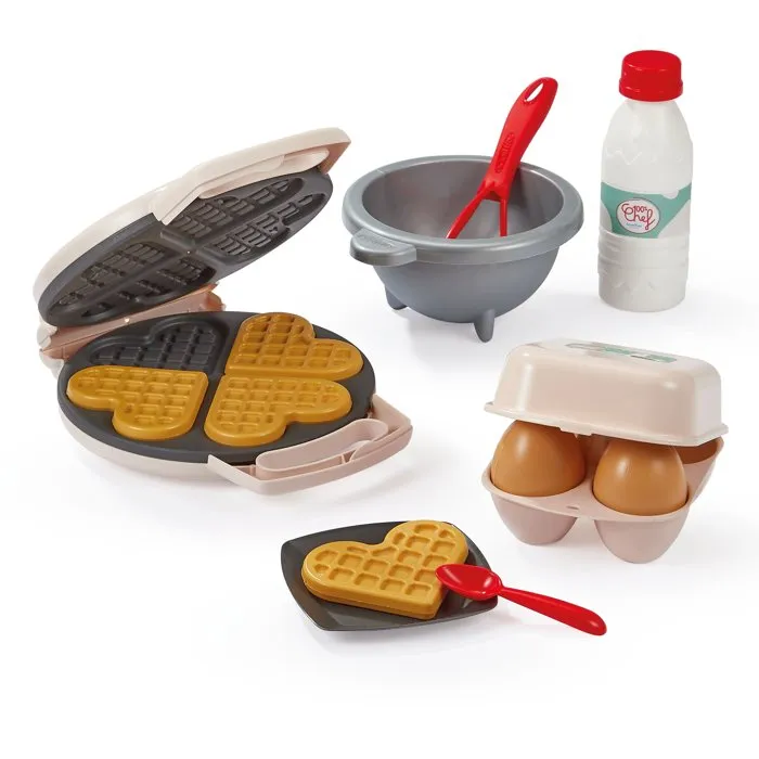 Ecoiffier Jeu d'imitation Gaufrier avec Accessoires - Dès 18 mois - Gaufres, Confiture, Chocolat, Fouet, Œufs et Lait pour Goûters Créatifs