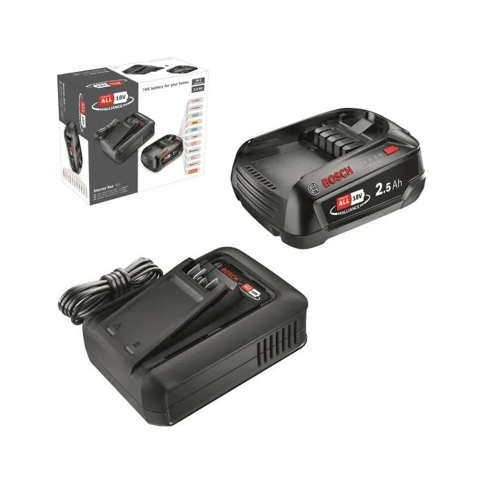 Bosch - Pack Batterie 18V 2,5 Ah + Chargeur AL 18V-44 - POWER FOR ALL 18V - Grande autonomie pour travaux domestiques et jardin