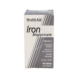 Health Aid Fer Bisglycinate avec Vitamine C, 90 comprimés