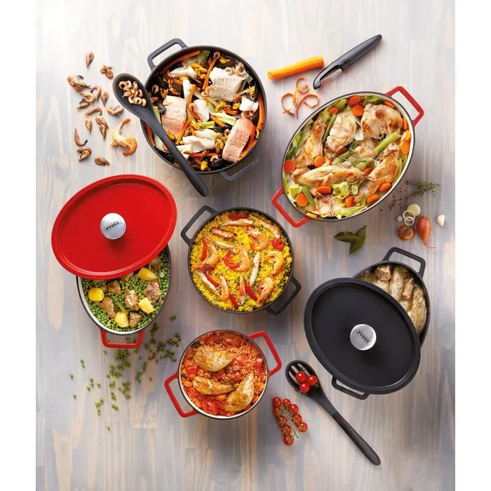 Pyrex Cocotte ronde en fonte émaillée 28 cm 6.3 L Slow Cook, compatible induction et lave-vaisselle, rouge, garantie à vie