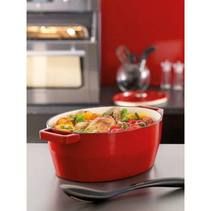 Pyrex Cocotte ronde en fonte émaillée 28 cm 6.3 L Slow Cook, compatible induction et lave-vaisselle, rouge, garantie à vie