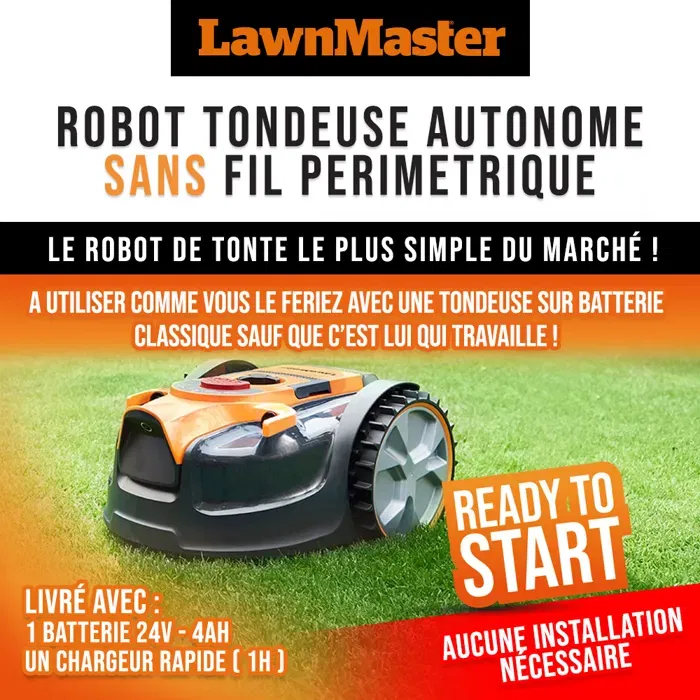 Lawnmaster Robot Tondeuse Autonome VRM16 24 V, Lame 16 cm, Sans Fil Périmétrique
