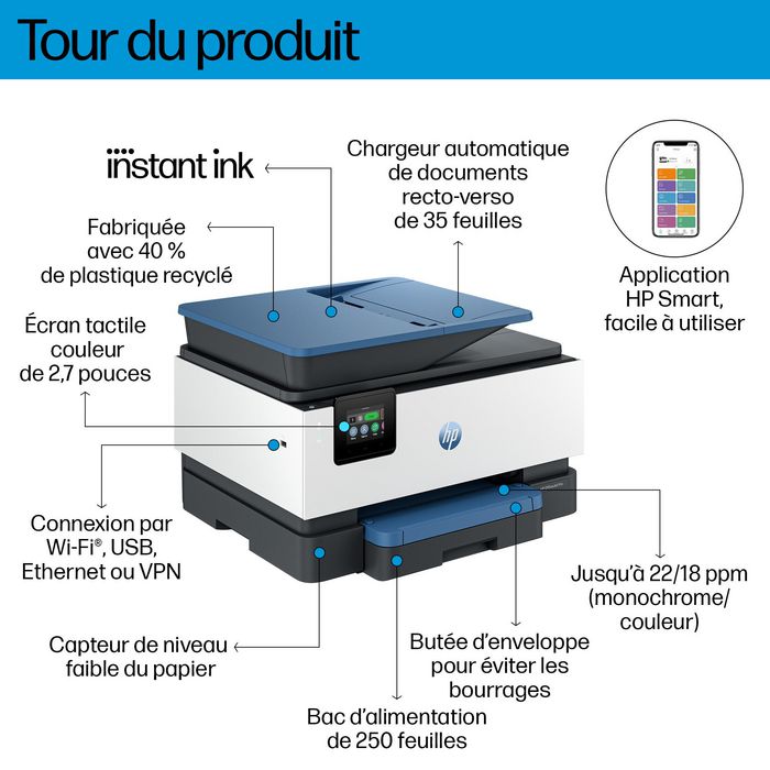 HP OfficeJet Pro 9125e, Multifonction Jet d'encre, Bleu lac