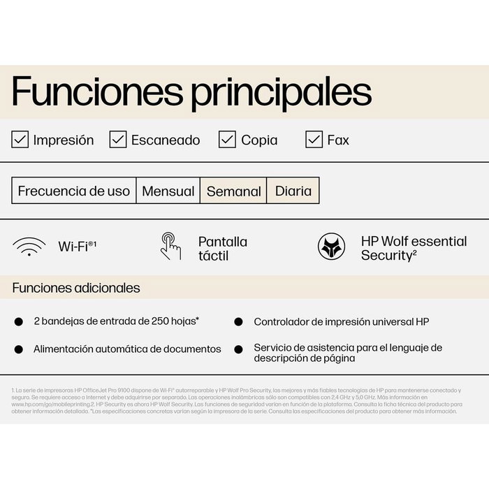 HP Multifonction Jet d'encre OfficeJet Pro 9125e - Imprimante, Copieur, Scanner, Fax - WiFi double bande, Ethernet, USB, ADF 35 pages, 22 ppm noir, 18 ppm couleur HP Multifonction Jet d'encre OfficeJet Pro 9125e - Imprimante, Copieur, Scanner, Fax - WiFi double bande, Ethernet, USB, ADF 35 pages, 22 ppm noir, 18 ppm couleur