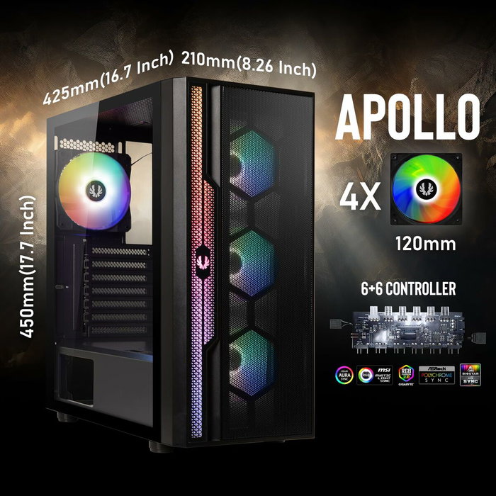 BitFenix Apollo ARGB Boîtier PC Moyen Tour Noir