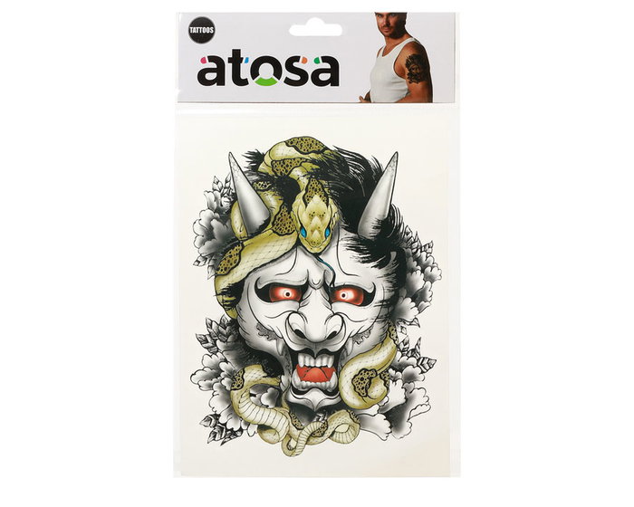 Tatuaje Temporal - Tattoo Temporaire Démon Japonais avec Serpentes, Décoration Maquillage Halloween, Cosplay, Fêtes Thématiques