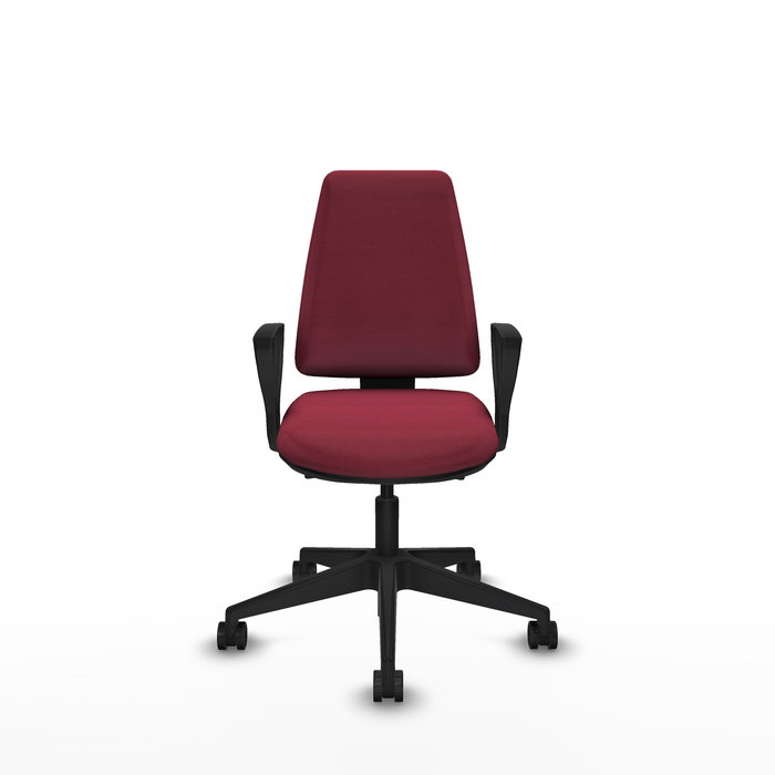 Chaise Elche Asynchrone Tissu Bordeaux Base pyramidale noire Accoudoirs fixes Sans appui-tête Roulettes 65mm nylon