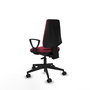 Chaise Elche Asynchrone Tissu Bordeaux Base pyramidale noire Accoudoirs fixes Sans appui-tête Roulettes 65mm nylon