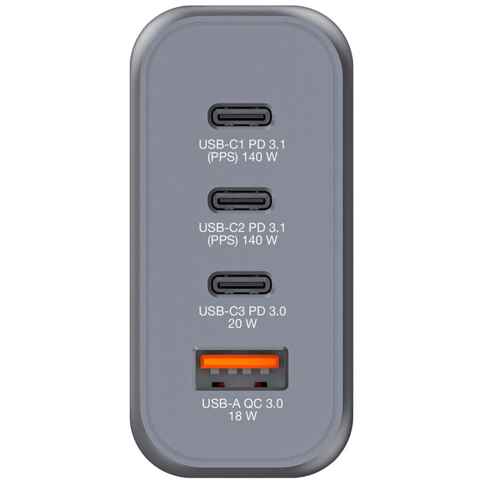 Verbatim GNC-140 Chargeur Mural GaN 140W 4-en-1 (2x USB-C PD 140W, 1x USB-C PD 20W, 1x USB-A QC 3.0)