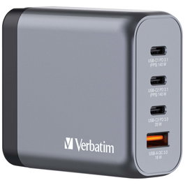 Verbatim GNC-140 Chargeur Mural GaN 140W 4-en-1 (2x USB-C PD 140W, 1x USB-C PD 20W, 1x USB-A QC 3.0)