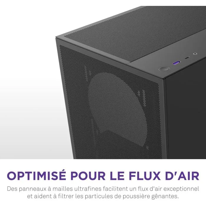 NZXT H5 Flow CC-H52FB-01 - Boîtier PC moyen-tour ATX compact, noir, optimisé pour le refroidissement par airflow avec panneaux en mesh NZXT H5 Flow CC-H52FB-01 - Boîtier PC moyen-tour ATX compact, noir, optimisé pour le refroidissement par airflow avec panneaux en mesh