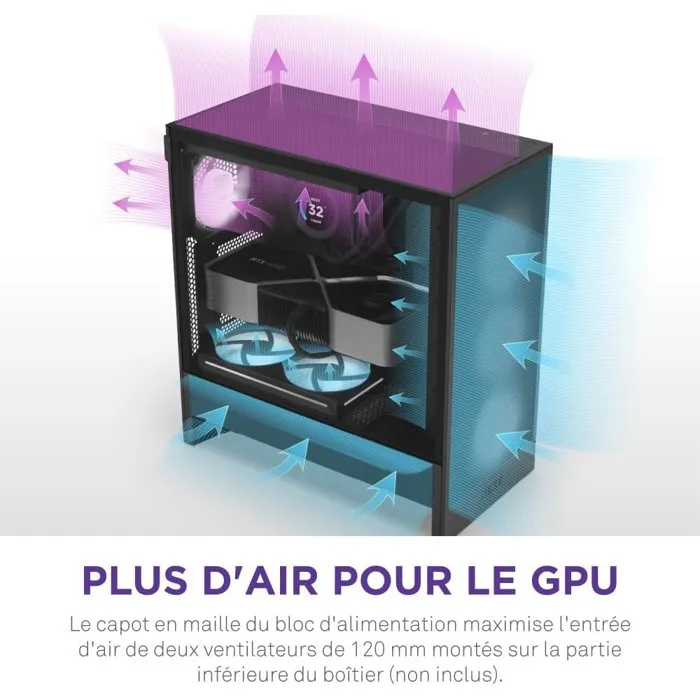 NZXT H5 Flow CC-H52FB-01 - Boîtier PC moyen-tour ATX compact, noir, optimisé pour le refroidissement par airflow avec panneaux en mesh NZXT H5 Flow CC-H52FB-01 - Boîtier PC moyen-tour ATX compact, noir, optimisé pour le refroidissement par airflow avec panneaux en mesh