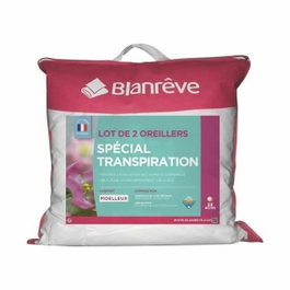 Blanreve Lot de 2 Oreillers Spécial Transpiration 60 x 60 cm - Blanc
