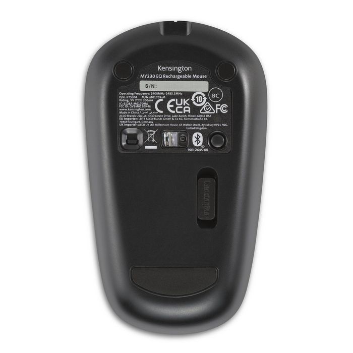 Kensington MY230 EQ Souris sans fil rechargeable Bluetooth/2.4 GHz, ambidextre, boutons silencieux, compatible Windows/macOS, design durable Kensington MY230 EQ Souris sans fil rechargeable Bluetooth/2.4 GHz, ambidextre, boutons silencieux, compatible Windows/macOS, design durable