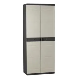 Plastiken Armoire de rangement Titanium avec 2 portes et 4 étagères - 70 x 44 x 176 cm (LxPxH) - Beige et Noir - Résine recyclable pour intérieur/extérieur
