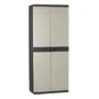 Plastiken Armoire de rangement Titanium avec 2 portes et 4 étagères - 70 x 44 x 176 cm (LxPxH) - Beige et Noir - Résine recyclable pour intérieur/extérieur