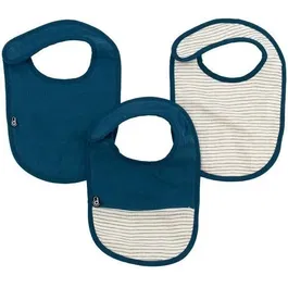 Domiva - Lot de 3 bavoirs pour bébé 6-12 mois en gaze de coton et éponge, indigo - Fermeture velcro - Certifié Oeko-Tex Standard 100