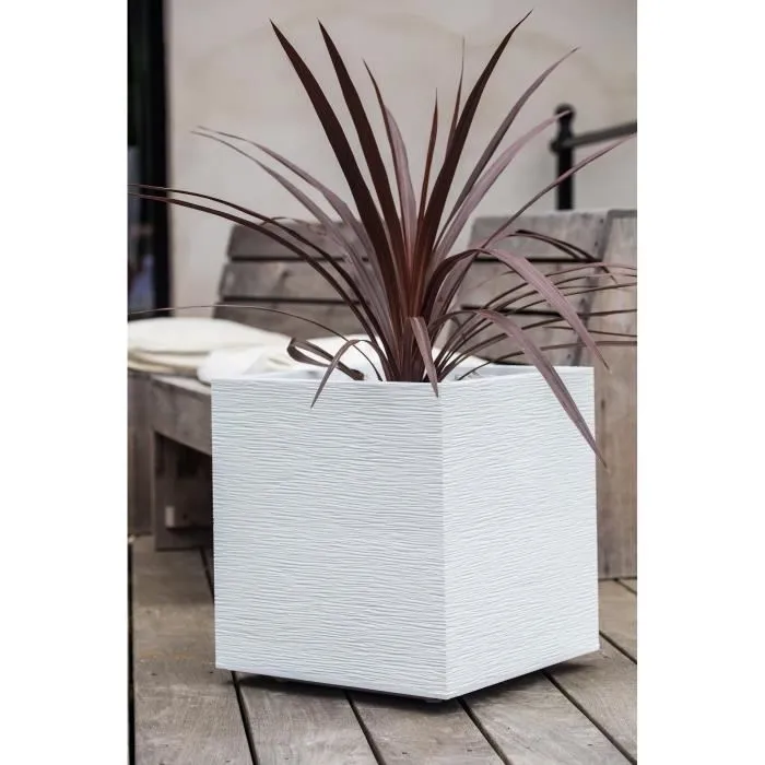 EDA - Bac carré Graphit 50 cm - Blanc cérusé - 57 L - 49.5 x 49.5 x H 49.5 cm - Pot de fleurs pour extérieur