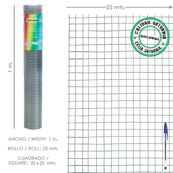 SATURNIA Grillage électrosoudé galvanisé 25x25 mm, 100 cm, rouleau 25 m SATURNIA Grillage électrosoudé galvanisé 25x25 mm, 100 cm, rouleau 25 m
