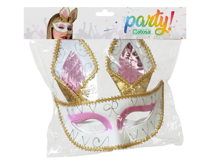 Masque de Carnaval à Oreilles de Lapin Dorées et Détails Roses, Antifaz Déguisement pour Événement ou Fête d'Enfant