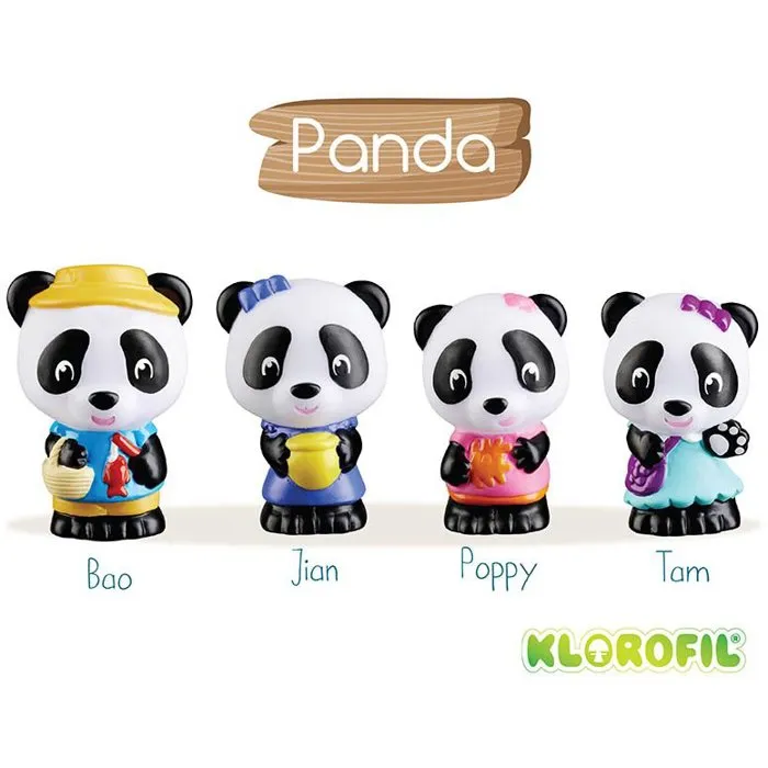 Vulli - Lot de 4 Figurines Klorofil Personnages Panda en Caoutchouc (Bao, Jian, Tam, Poppy) - Sophie la Girafe - Jouets d'Éveil