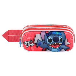 KARACTERMANIA Coffret à crayons Stitch Disney double compartiment avec fermeture éclair et relief 3D, 9,5x22x8cm, fourré intérieur
