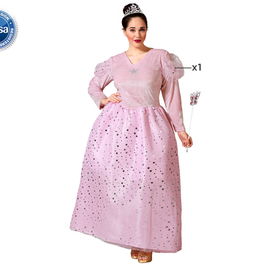 Déguisement Adulte Fée Marraine Rose pour Femme Taille XL, Robe Longue avec Détails Argentés, Polyester, Carnaval, 2023