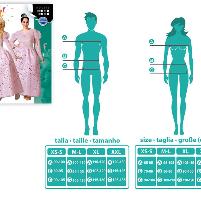 Déguisement Adulte Fée Marraine Rose pour Femme Taille XL, Robe Longue avec Détails Argentés, Polyester, Carnaval, 2023