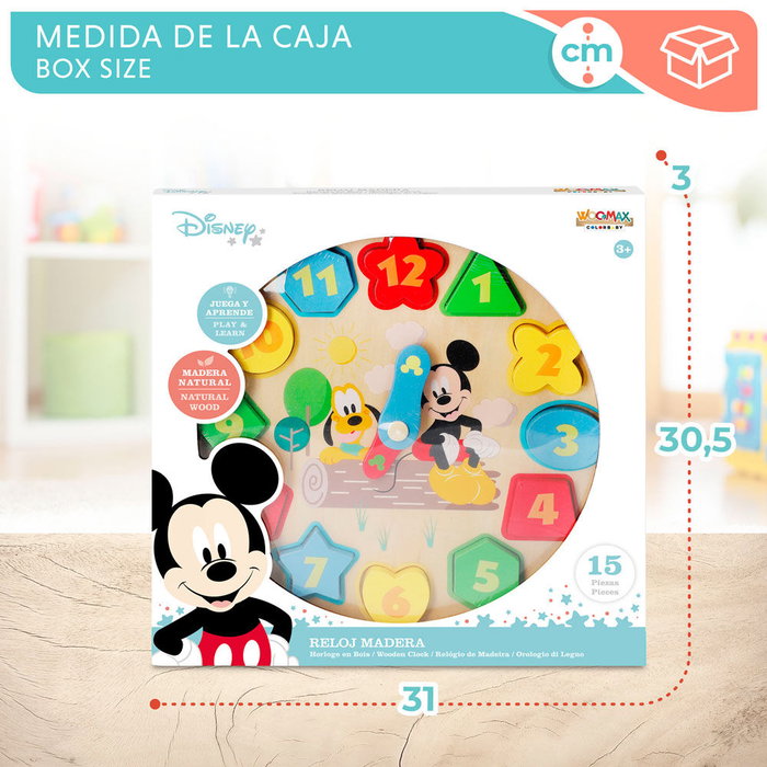 WOOMAX Reloj Baby Disney en bois - Taille 30 cm, 15 pièces, dès 3 ans WOOMAX Reloj Baby Disney en bois - Taille 30 cm, 15 pièces, dès 3 ans