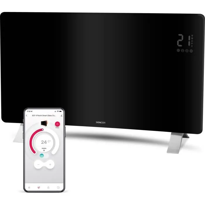 Sencor SCF 4741BK Radiateur intelligent Wi-Fi en verre - 2400 W - Noir Sencor SCF 4741BK Radiateur intelligent Wi-Fi en verre - 2400 W - Noir
