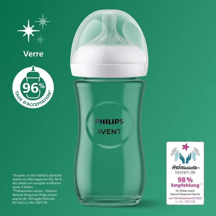 PHILIPS AVENT Natural Verre 3.0 - Kit nouveau-né avec biberon en verre 120 ml, 2 biberons 240 ml et sucettes 0-6 mois - Confort optimal et hygiène