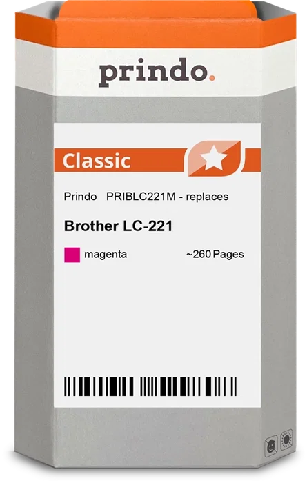Prindo Cartouche d'encre magenta compatible Brother LC221M Classic, ~260 pages Prindo Cartouche d'encre magenta compatible Brother LC221M Classic, ~260 pages