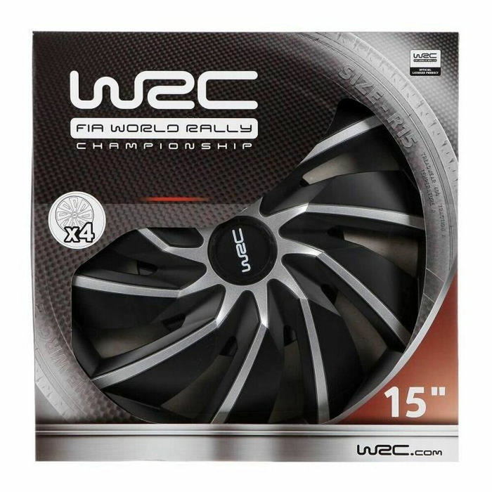WRC Lot de 4 enjoliveurs bicolores gris et noir 15 pouces WRC Lot de 4 enjoliveurs bicolores gris et noir 15 pouces