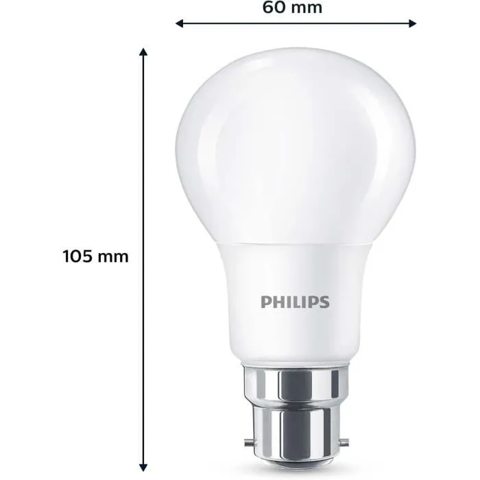 Philips - Ampoule LED 60 W, Culot B22, Blanc Chaud 2700K, Dépolie, Non Dimmable, Lot de 3 pièces