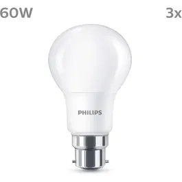 Philips - Ampoule LED 60 W, Culot B22, Blanc Chaud 2700K, Dépolie, Non Dimmable, Lot de 3 pièces