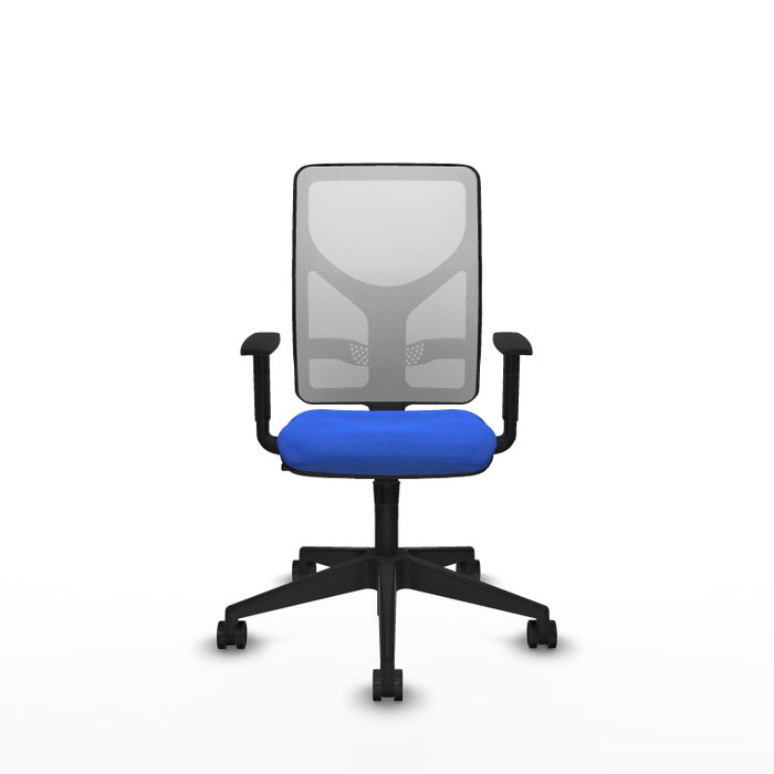 Chaise Motilla Synchro 3 positions tissu Bleu Maille Blanc Base pyramidale noire Accoudoir 1D Sans appui-tête Roulettes 65mm nylon