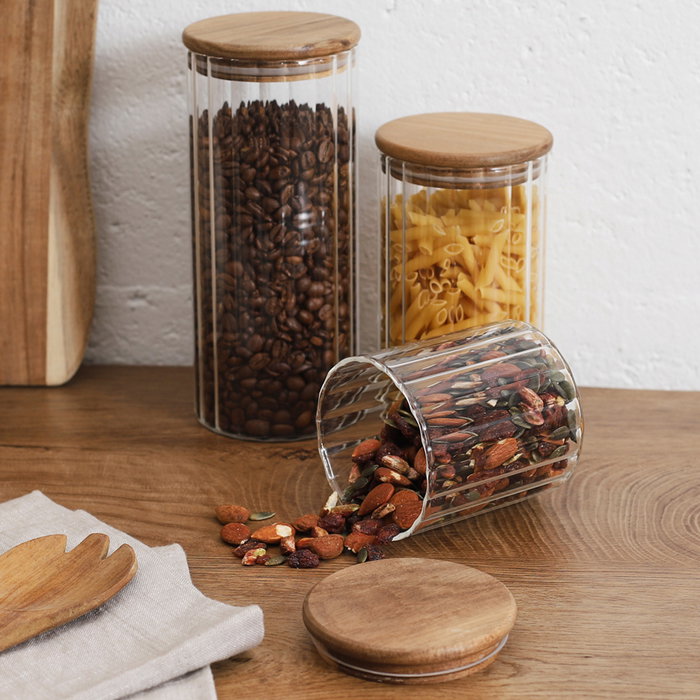 Home Deco Factory Bocal avec couvercle en acacia 500 ml Home Deco Factory Bocal avec couvercle en acacia 500 ml