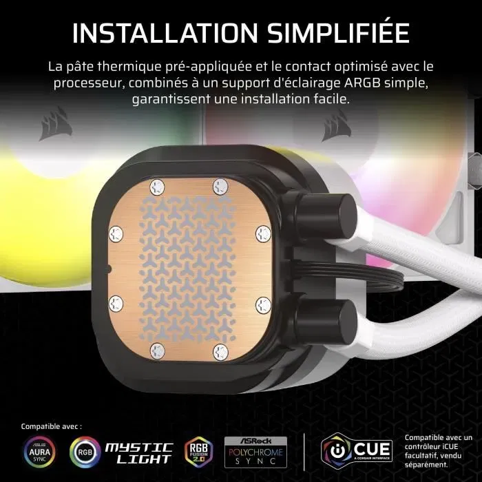 Corsair Nautilus 240 ARGB CW-9060094-WW - Refroidisseur liquide tout-en-un pour CPU, blanc, avec ventilateurs RGB