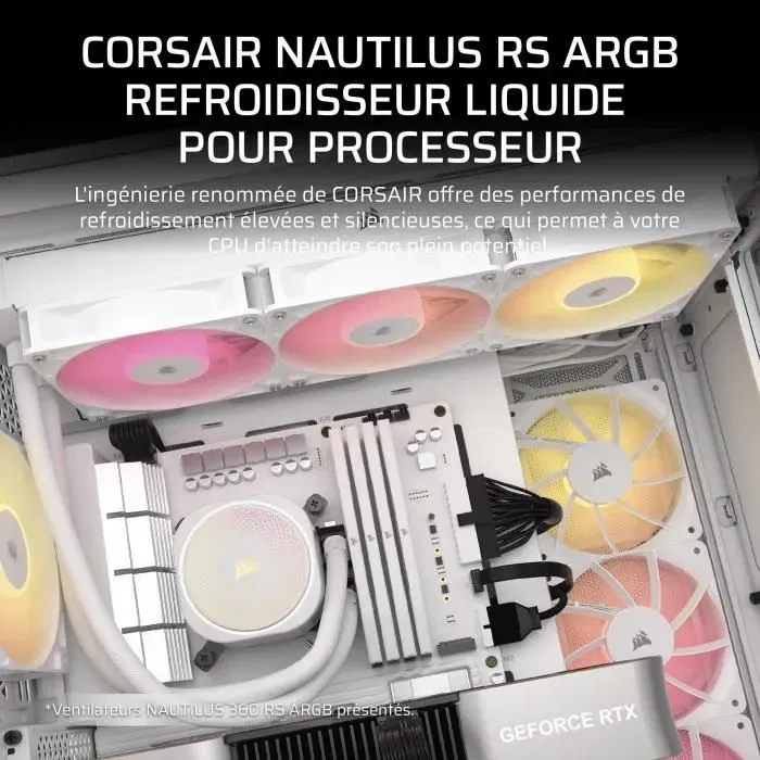 Corsair Nautilus 240 ARGB CW-9060094-WW - Refroidisseur liquide tout-en-un pour CPU, blanc, avec ventilateurs RGB