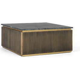GINER Y COLOMER - Table basse en bois de manguier avec plateau en marbre et finition bronze, 90x90x40 cm