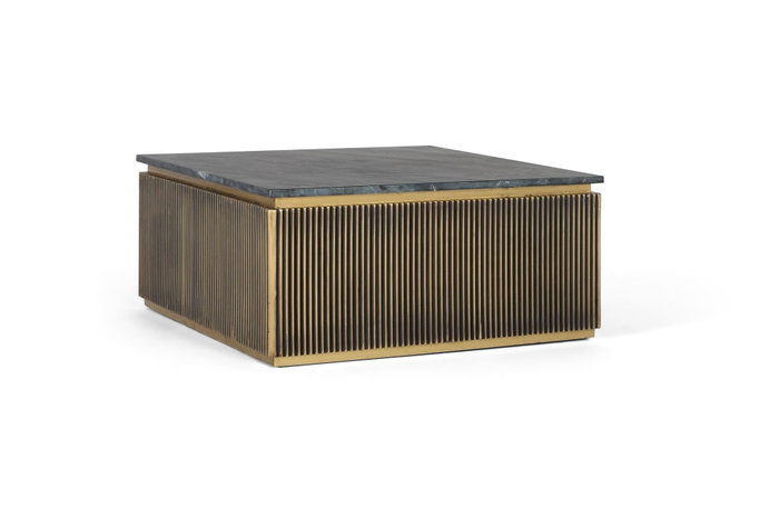 GINER Y COLOMER - Table basse en bois de manguier avec plateau en marbre et finition bronze, 90x90x40 cm GINER Y COLOMER - Table basse en bois de manguier avec plateau en marbre et finition bronze, 90x90x40 cm
