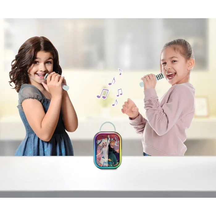 Lexibook - Karaoké La Reine des Neiges avec 2 microphones sans fil Bluetooth et batterie rechargeable